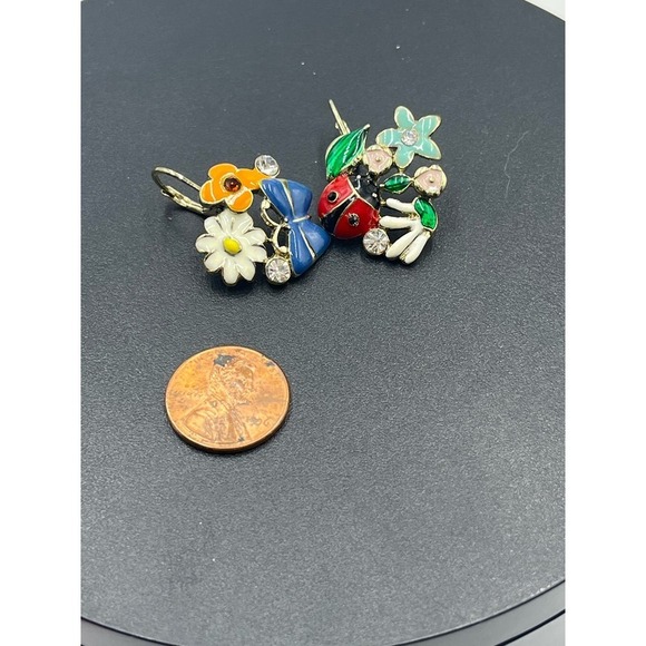 Betsey Johnson Multicolor enamel Floral ladybug butterfly Earrings new - Picture 6 of 8